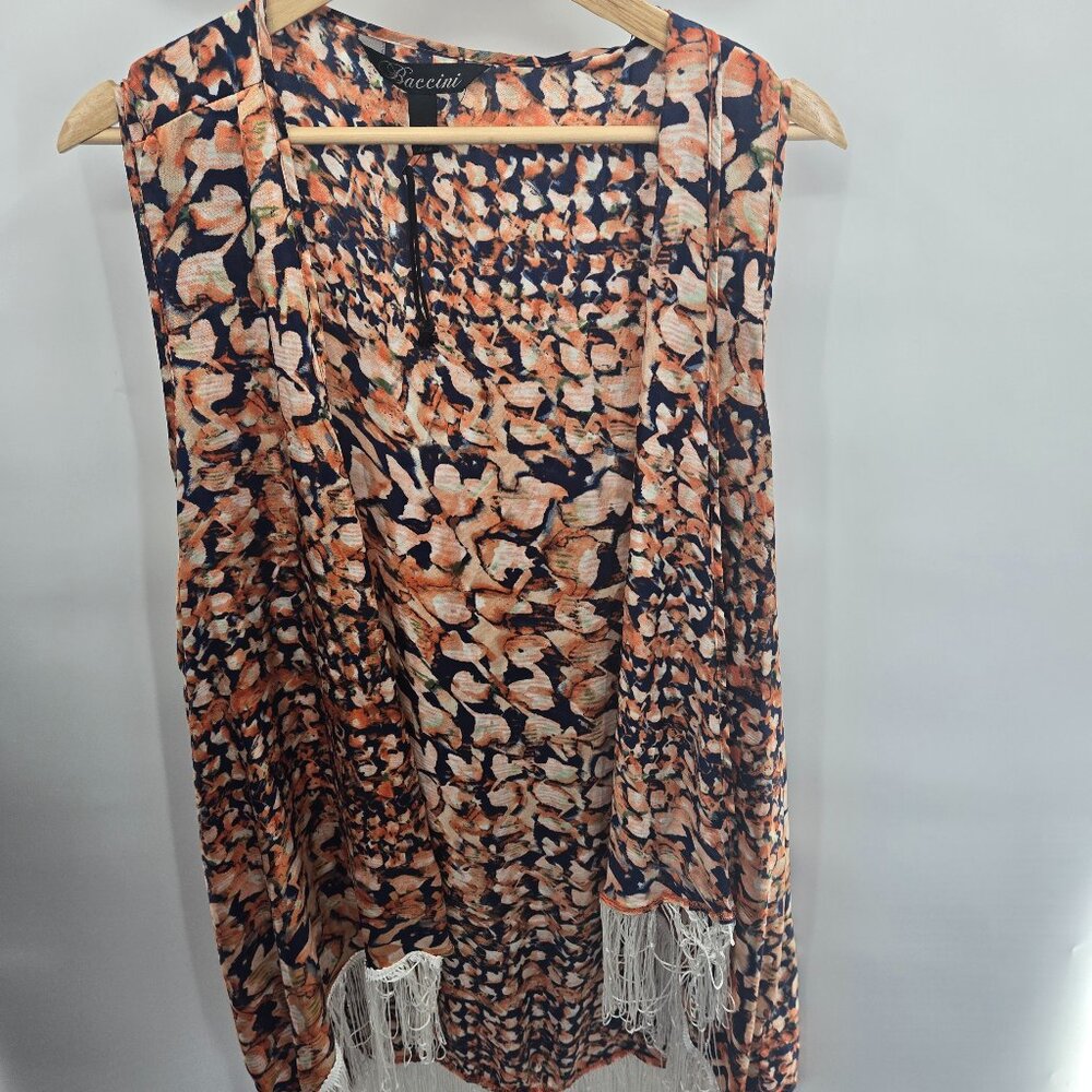 Baccini Blue Orange Fringe Open Vest Cardigan 22/24W